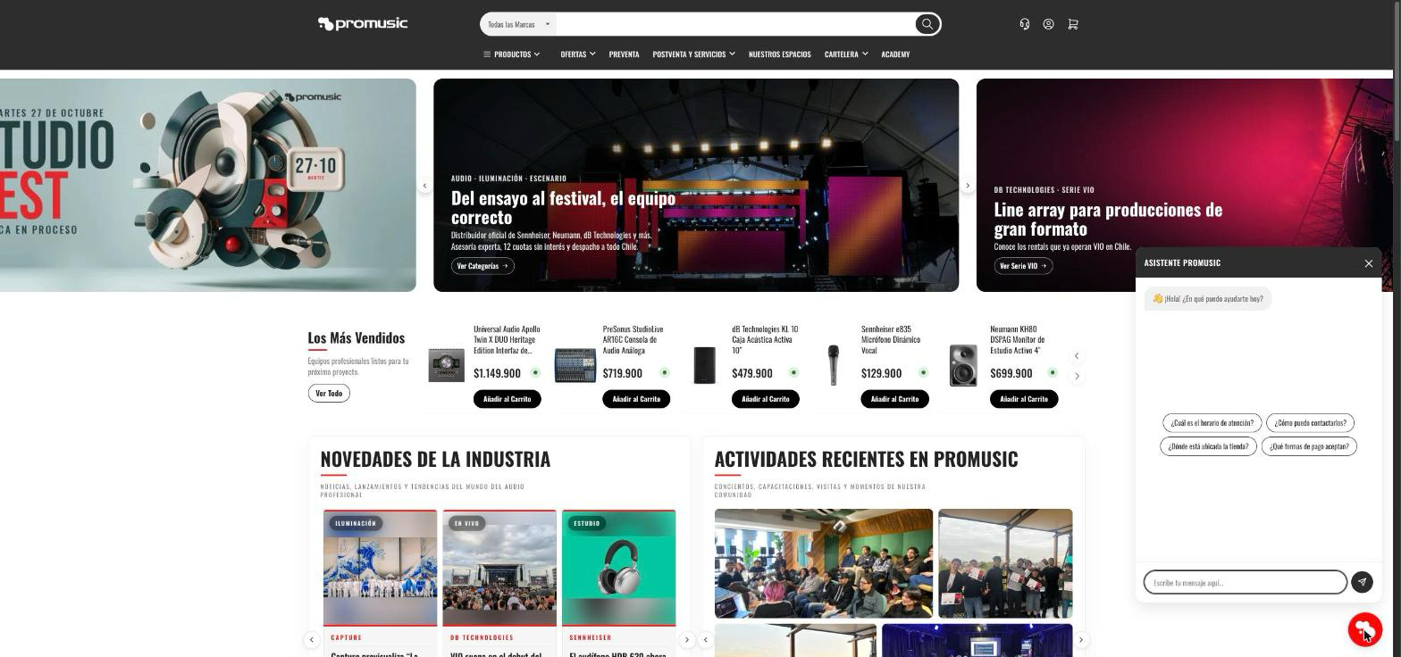 Screenshot of the project Chatbot IA Promusic